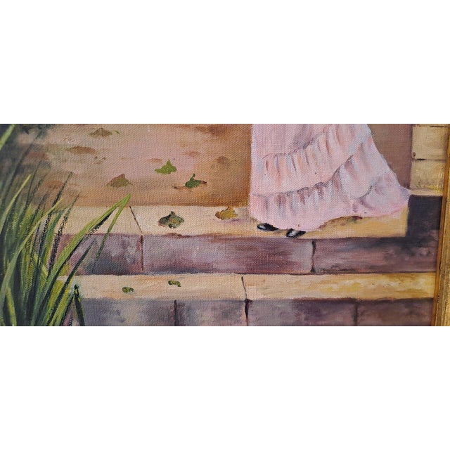 1930s Romantic Scene with Lady and Swans on the River, Early 20th Century, Oil Painting on Canvas, Framed For Sale - Image 5 of 11