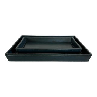 Pigeon & Poodle Hunter Green Leather Tray Set For Sale