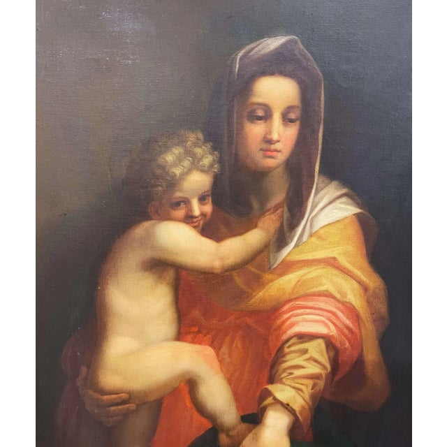 Wood 19th Century Italian “Madonna of the Harpies” Oil Painting After Del Sarto For Sale - Image 7 of 13