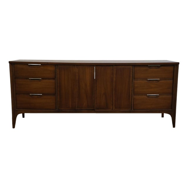 Kent Coffey Solid Walnut MCM Mid Century Modern 76" Triple Dresser 7702 For Sale