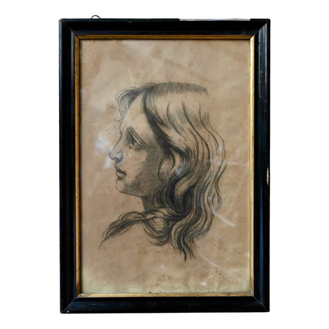 Portrait of a Young Woman, 1890s-1900s, Pencil Drawing, Framed For Sale