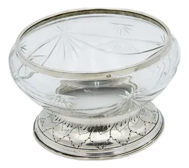 Cut Glass Fruit Bowl with Silver Base and Rim