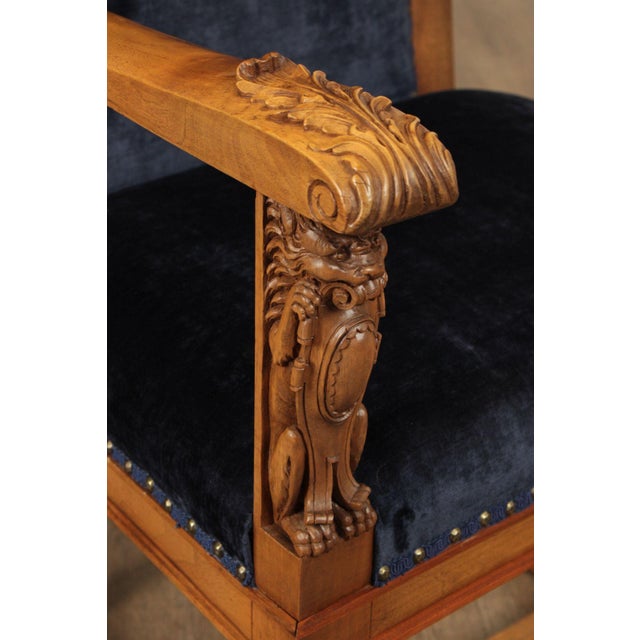 Wood Antique Carved Walnut Renaissance Revival Style Throne Armchair For Sale - Image 7 of 18