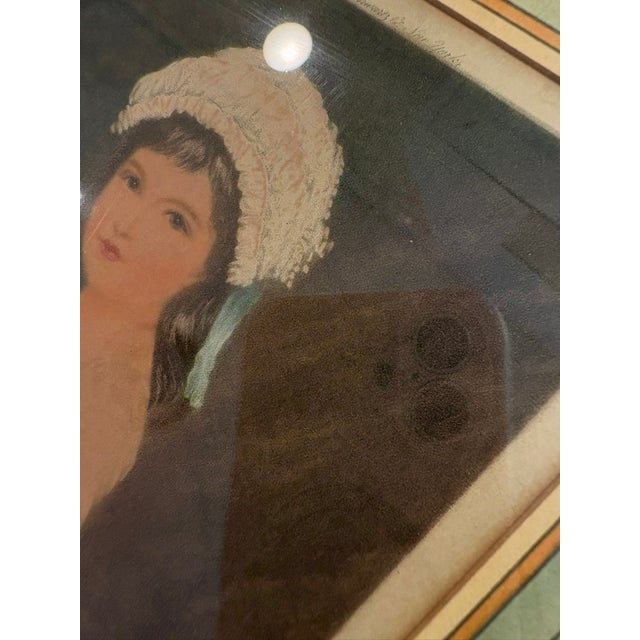 Antique Heirloom Hand Colored Mezzotint Portrait Print of Young Girl in Bonnet Gilt Frame For Sale - Image 11 of 13