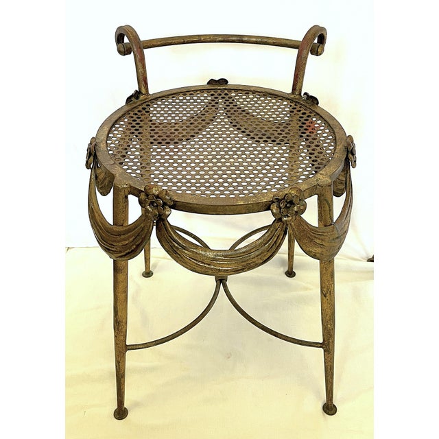 Vintage 1930's Italian Hollywood Regency Floral and Swag Vanity With Stool For Sale In West Palm - Image 6 of 12