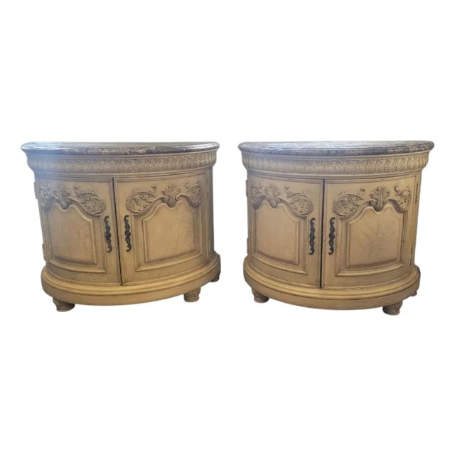 1990s Fine Pair of Contemporary Marble Top Demilune Dresser For Sale