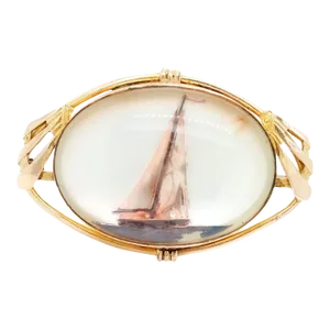 Vintage Antique Signed Amco Gold Filled Nautical Brooch or Pin With a Sailboat at Sea