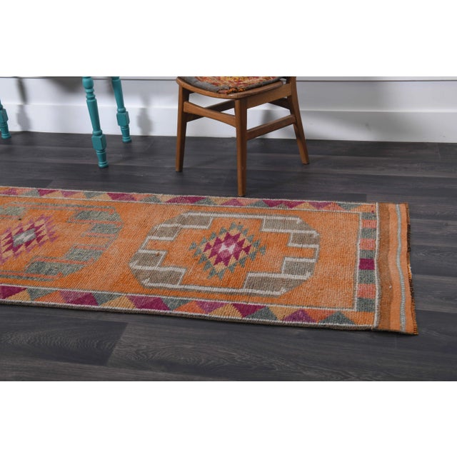 Textile 1970s Vintage Turkish Hand-Knotted Wool Cotton Orange Runner Rug For Sale - Image 7 of 11