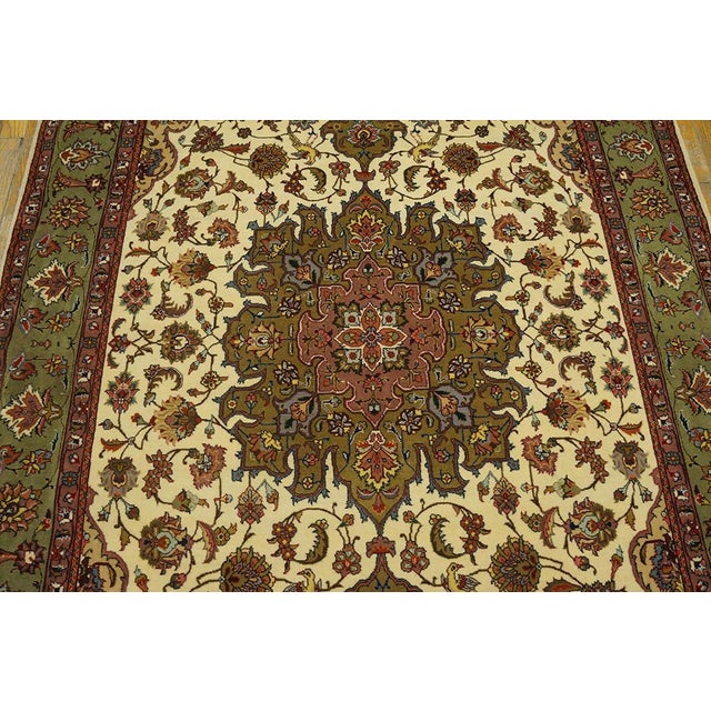 1940s Ivory Medallion Antique Tabriz Persian Rug 5' 1" X 8' 7" Handknotted Wool Carpet For Sale - Image 4 of 6