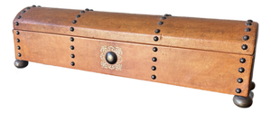 Vintage Mid-Century Leather Clad Decorative Box With Bronze Accents