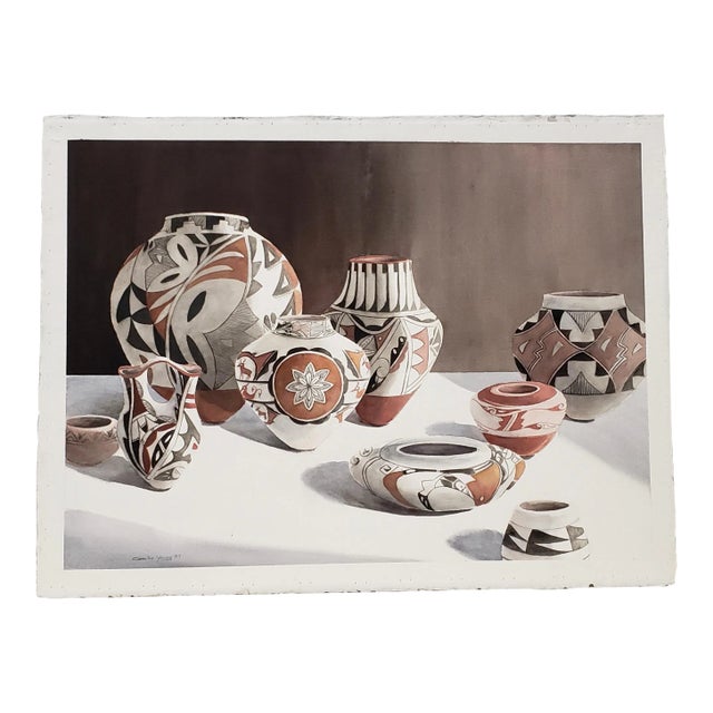 Camille Young (American, 20th C.) "Southwest Pottery" Original Watercolor C.1987 For Sale