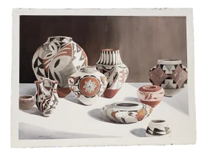 Camille Young (American, 20th C.) "Southwest Pottery" Original Watercolor C.1987