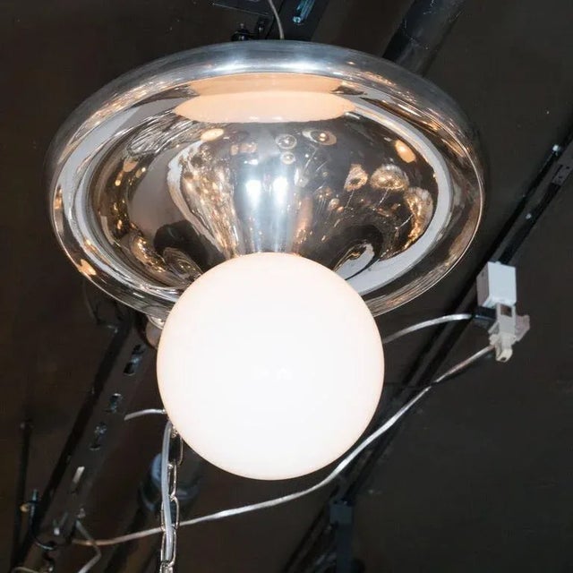 1970s Mid-Century White Globe "Drop" Flush Mount with Chrome Frame For Sale - Image 5 of 7