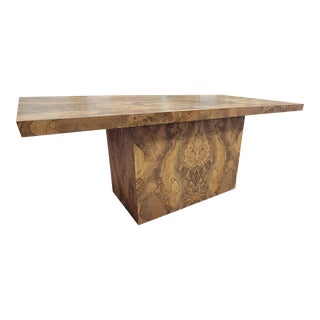 Mid Century Modern Milo Baughman Style Burlwood Laminate Dining Table For Sale