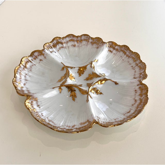 Ceramic Antique Limoges Porcelain Oyster Plate With Gold Gilt Details For Sale - Image 7 of 16