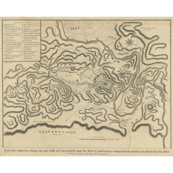 Antique Plan of the Siege of the Castle of Cardona, 1751 For Sale - Image 3 of 6