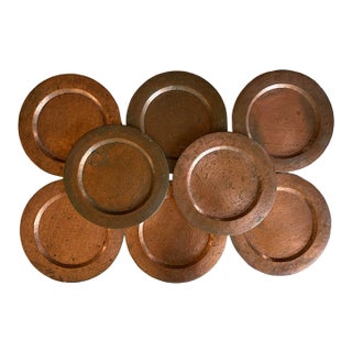 Mid 20th Century Farmhouse Hand Hammered Copper Charger Plates - Set of 8 For Sale