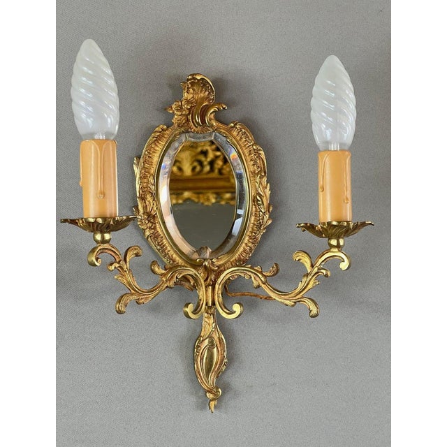 Gold 20th Century Louis XV Style Wall Sconces with Mirrors, Set of 2 For Sale - Image 8 of 10