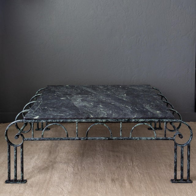 French Art Deco Revival Green Marble and Faux Verdigris Coffee Table For Sale - Image 11 of 18