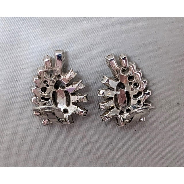 Metal Vintage Signed Mazer Brothers Rhodium Plated Clear Rhinestone Clip Earrings-2 Pieces For Sale - Image 7 of 7