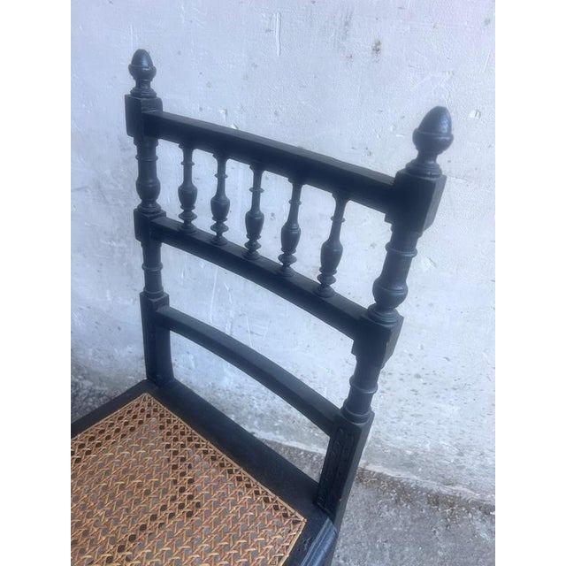 Ebonized Dining Chairs with Handwoven Cane Seats, Set of 4 For Sale - Image 4 of 7