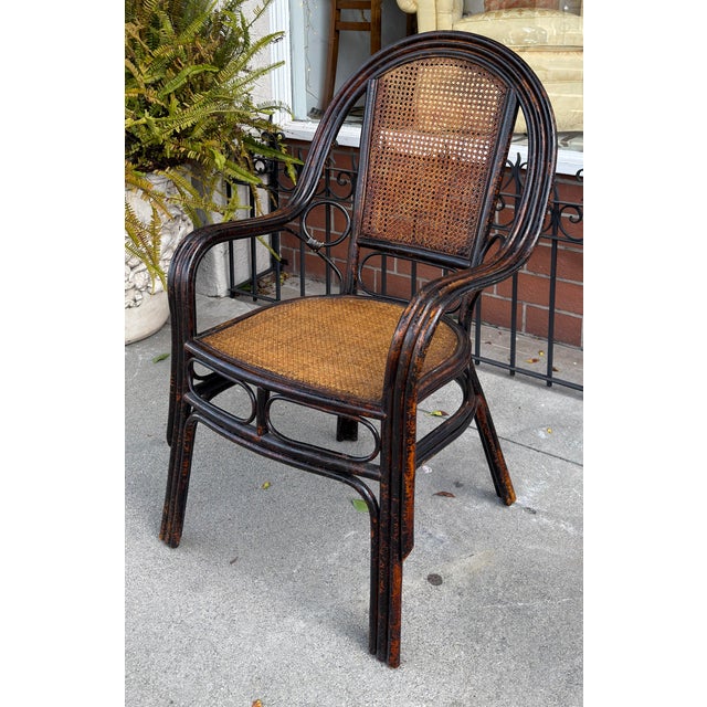Antique Chinese Bamboo Wicker Armchairs - 1 of 2 For Sale - Image 4 of 6
