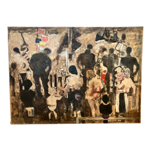 1960s Large Scale “Sur La Port” Oil on Canvas Painting by Alexandre Garbell