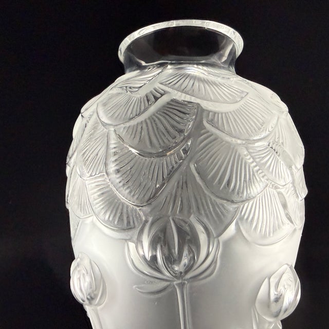Lalique Vintage Lalique "Giverny" Crystal Vase 11" Signed Excellent - Retired For Sale - Image 4 of 9