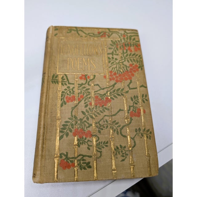 Textile Antique Longfellow’s Poems Decorative Art Nouveau Cloth Book – H. M. Caldwell Co. c.1900 For Sale - Image 7 of 18