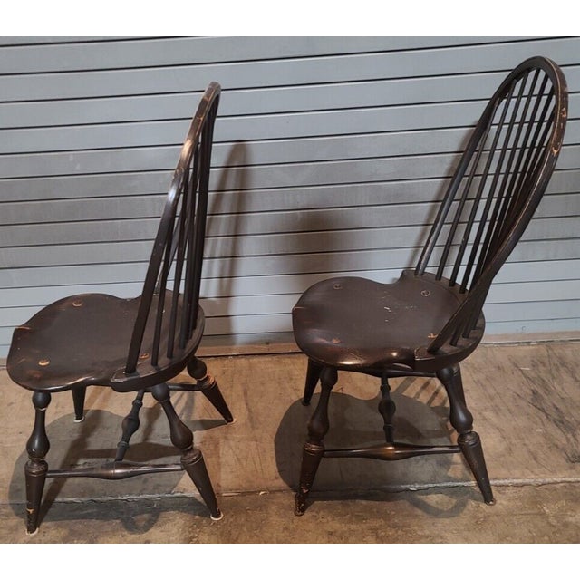 D.r. Dimes Bow Back Windsor Chairs Bench Made Black Crackle Finish a Pair Chairish
