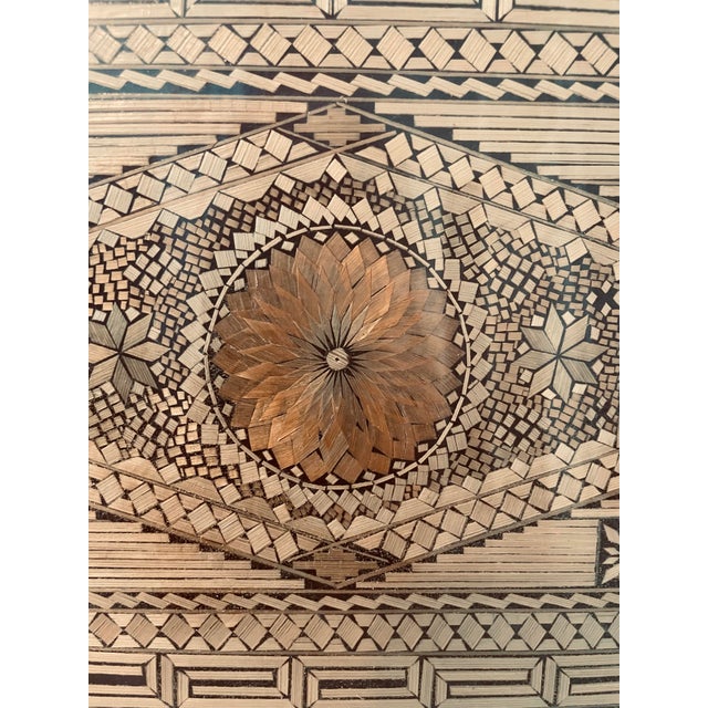 Mid 20th Century Greek Folk Art Straw Marquetry Protected Glass Serving Tray For Sale - Image 4 of 7