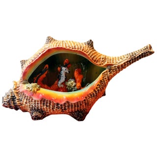 Italian Multicolored Glazed Ceramic Shell Centerpiece with Coral and Crabs, 1970s For Sale