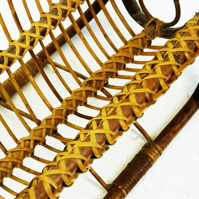 Mid-Century Modern Mid-Century Italian Bamboo and Wicker Magazine Stand For Sale - Image 3 of 10