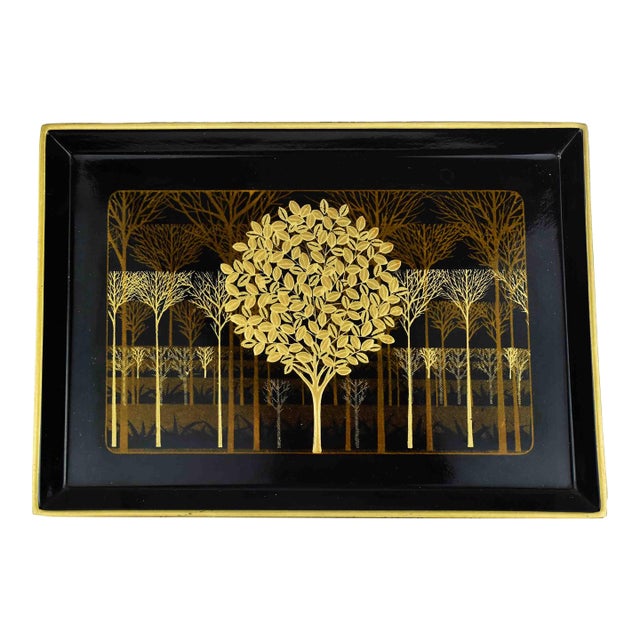 Mid 20th Century Otagiri Black & Gold Lacquerware Small Vanity Tray Japan For Sale