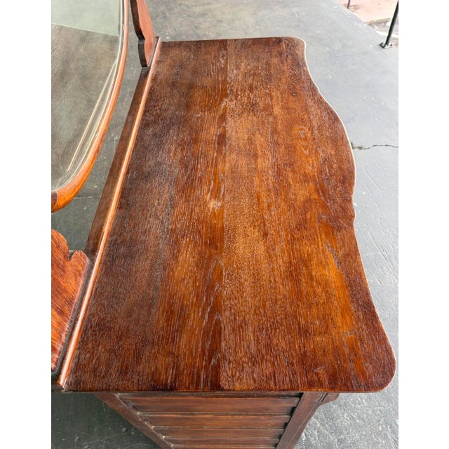 Antique Oak Tall Chest W Mirror For Sale - Image 9 of 16