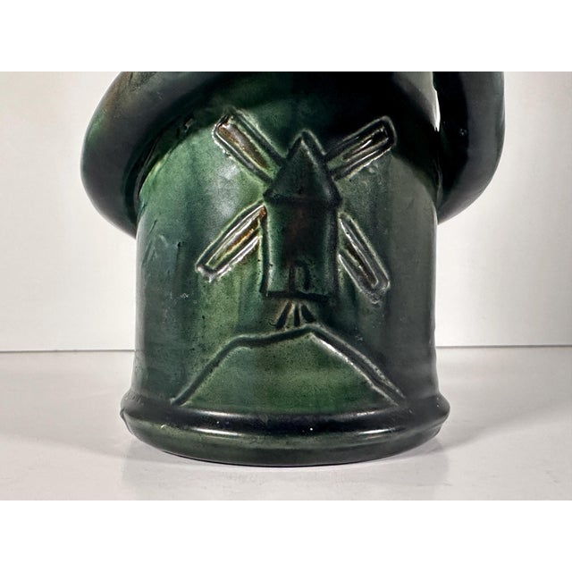 Green Art Nouveau Belgium Pottery Jug with Twisted Handle For Sale - Image 8 of 10
