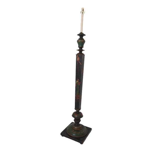 Vintage Asian Hand Painted Floor Lamp For Sale