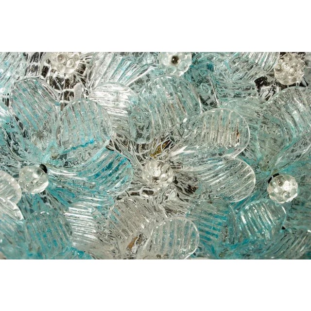 Aquamarine and Ice Murano Glass Flowers Basket Ceiling Light from Barovier & Toso For Sale - Image 9 of 12