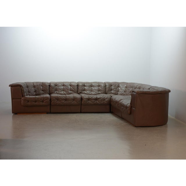 Vintage DS11 Patched Seal Brown Leather Modular Sofa from De Sede, 1970s, Set of 6 For Sale - Image 12 of 13
