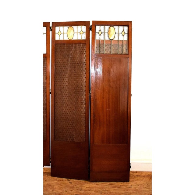 Extremely high-quality processed wall screen: both woodwork (massive cherry), brass fittings, lead glazing and pattern of...
