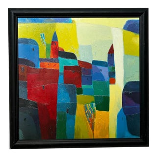 Abstract Geometric Architectural Painting Glycee Vibrant Colors For Sale