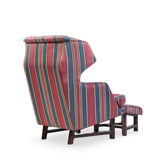 Wood Edward Wormley for Dunbar Janus Mid Century Wingback Mahogany Lounge Chair and Ottoman For Sale - Image 7 of 10