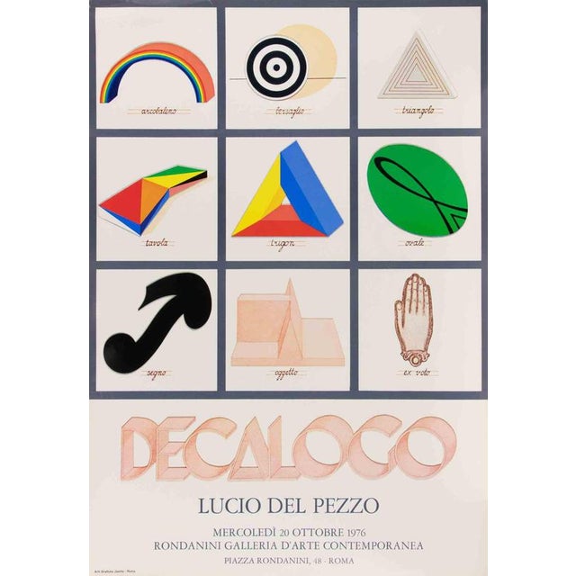 Vintage offset poster realized after Lucio Del Pezzo for the Artist's Exhibition at Galleria Rondanini, Rome. Excellent...