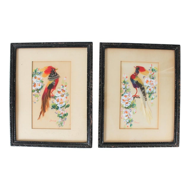 Vintage Mexican Feather Art Bird Wall Hangings For Sale