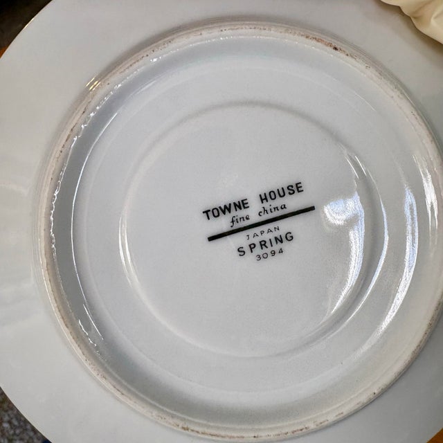 1940s Vintage Towne House Spring Teacup & Saucer Sets • Yellow Floral Band and Silver Trim • Sold Individually by Set For Sale - Image 5 of 9