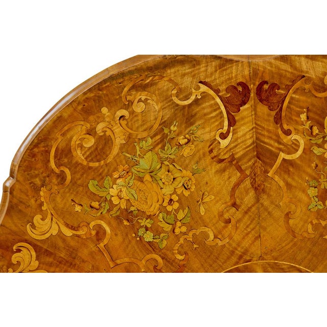 19th Century Carved Walnut Marquetry Center Table, 1870 For Sale - Image 3 of 16