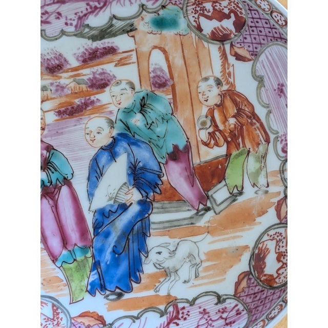 Antique Chinese Rose Mandarin Figure Porcelain Saucer, Around Qianlong Era For Sale - Image 4 of 10