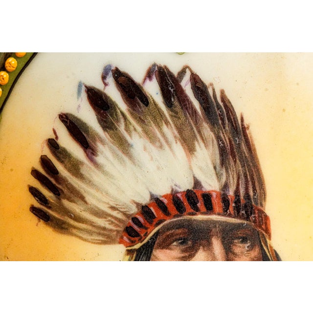 American Rare Nippon Antique Hand Painted Native American Indian Chief Tobacco Humidor Porcelain Lidded Jar For Sale - Image 3 of 18