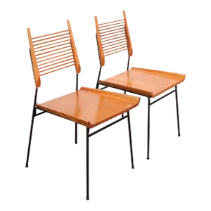 Pair of Mid-Century Modern Maple and Iron "Shovel" Chairs by Paul McCobb