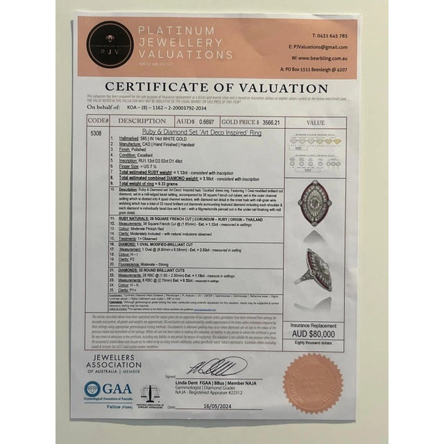 14ct White Gold Ruby & Diamond Set "Art-Deco" Inspired Ring 4.62ct For Sale - Image 6 of 6